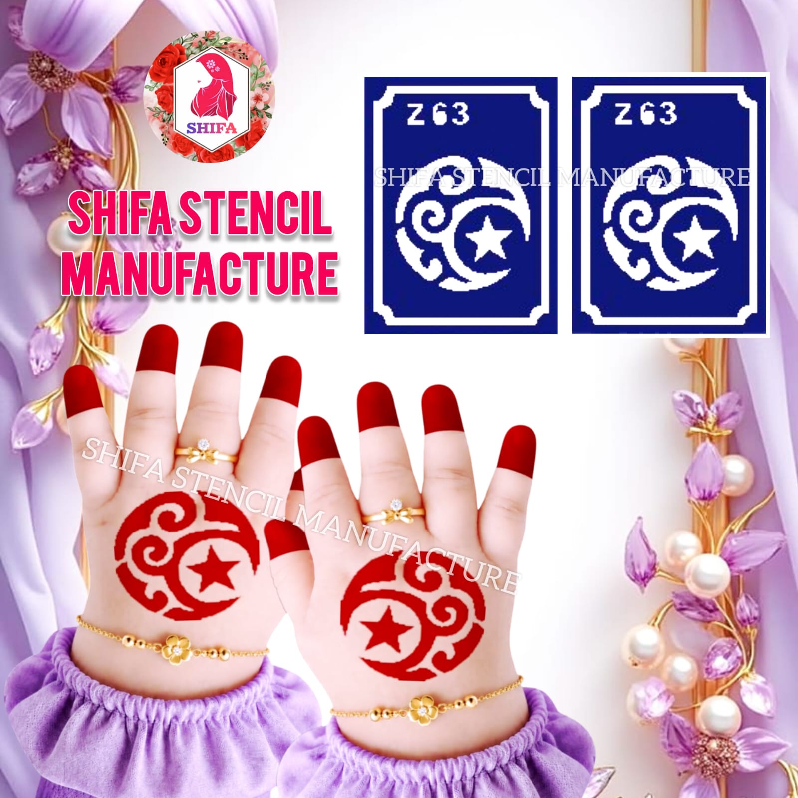 Z 63 Tribal Swirl Celestial Emblem Sticker Overview Henna Stencil - Shifa Stencil